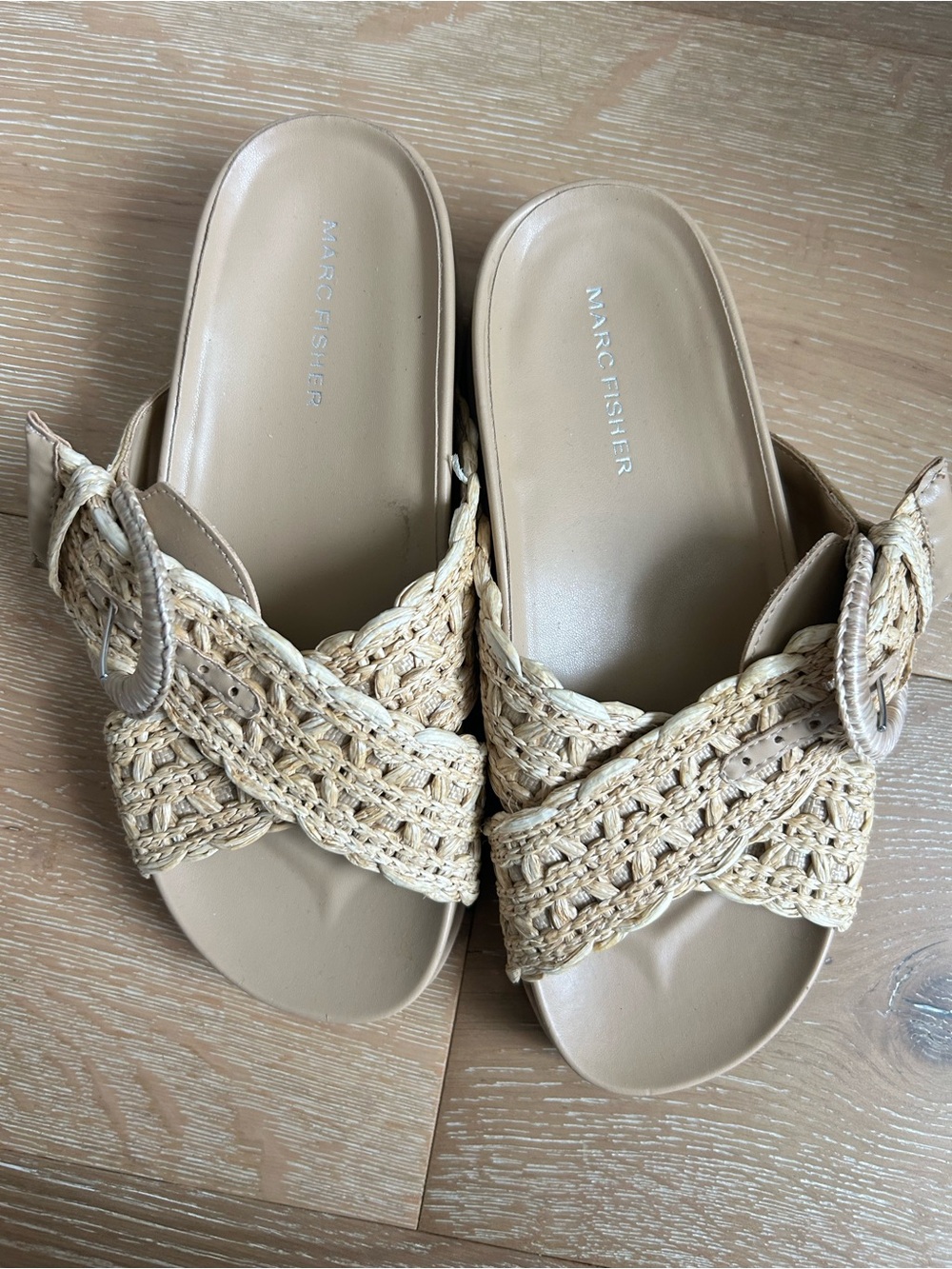 Marc Fisher Natural Braided Slide Sandals with Buckle